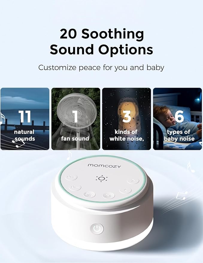 Momcozy Sound Machine for Baby | Portable White Noise Sound Machine for Sleep Rechargeable | 20 Sleep Sounds White Noise Machine with Nursery Night Light | Travel Sleep Sound Machine Battery Based
