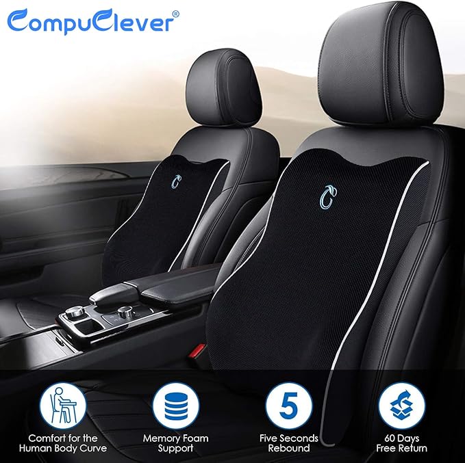 Lumbar Support Pillow for Office Chair & Car, Ergonomic Back Support Memory Foam Back Cushion with 3D Washable Cover, Relieves Back Pain for Driving, Gaming, Truck, Recliner