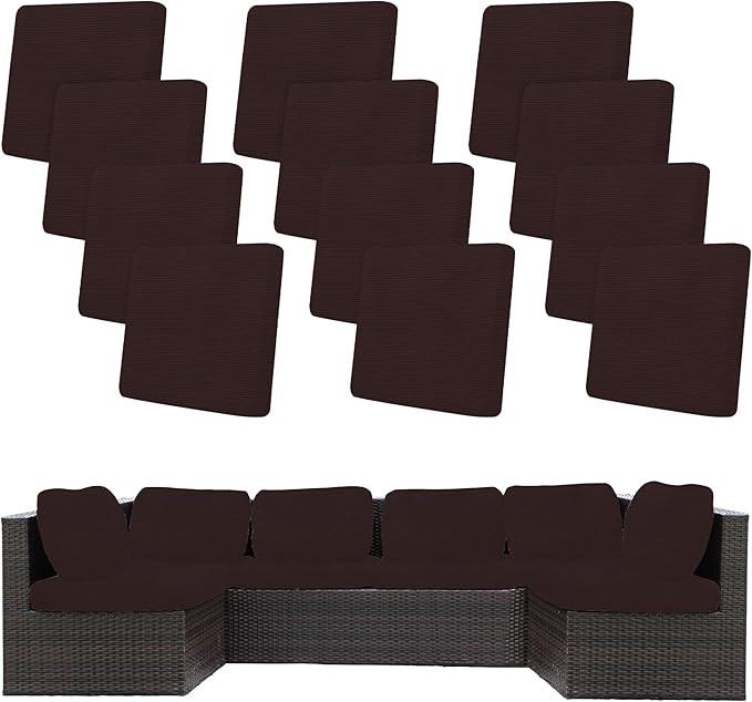 12Pcs Stretch Patio Cushion Covers,Outdoor Couch Covers Replacement,Outdoor Couch & Sofa Slipcovers,for Patio Furniture Cushion Covers,Washable Reusable Furniture Protector (Coffee,Cover Only)