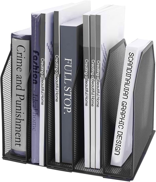 Adjustable Desk File Organizer,Detachable Office Folder Organizer,Compact Vertical Desk File Holder,Wrought Iron Paint,Suitable for Home, School, Office Classrooms (Black - 5 grids)