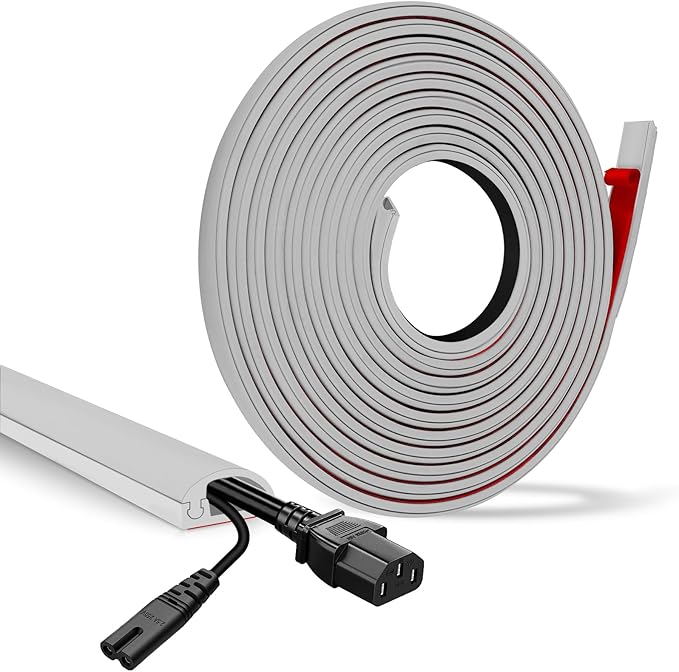 Floor Cable Cover, Low Profile Cable Hider for Wires, Self Adhesive Cord Hider for Wall, Cord Covers Wall Mounted Tv, for Offices, Gym, Exhibitions (Gray, 20 Feet)