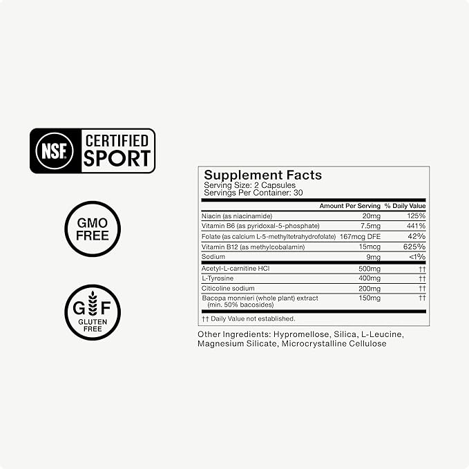 Momentous Brain Drive Nootropic Supplement - Brain Supplement for Memory & Focus Support - NSF Certified for Sport - GMO- & Gluten-Free - 30 Servings