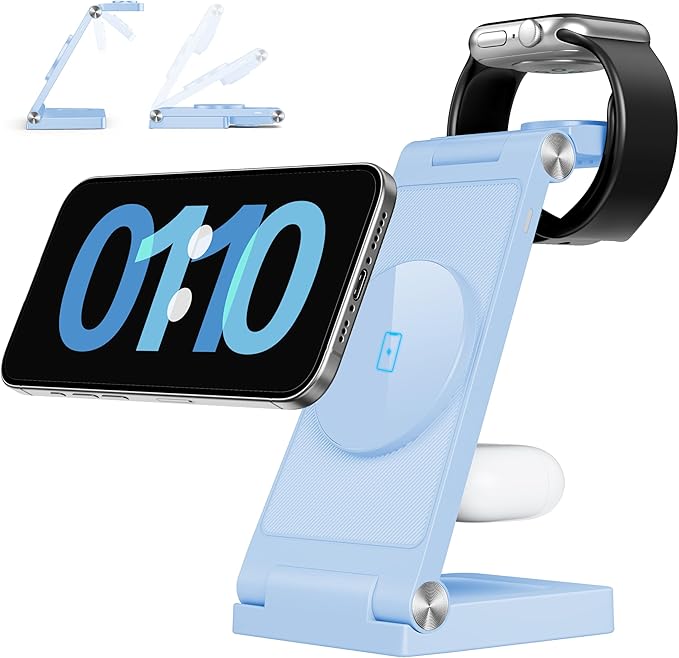 2025 Traveling Wireless Mag-Safe Fast Charging Station,Magnetic 3 in 1 Charger with Light for iPhone 16 15 14 13 12 Pro Max Plus,Apple Watch Series & Air pods 4 3 2 Pro-Gifts for Wife & Husband