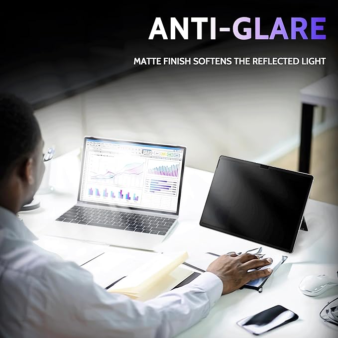 Privacy Screen for 13 Inch Surface Pro 11/10/9/8/X, MagicSuction™ Removable Anti Spy Black Protector, Glare Blue Light Filter for Microsoft Laptop Computer Monitor