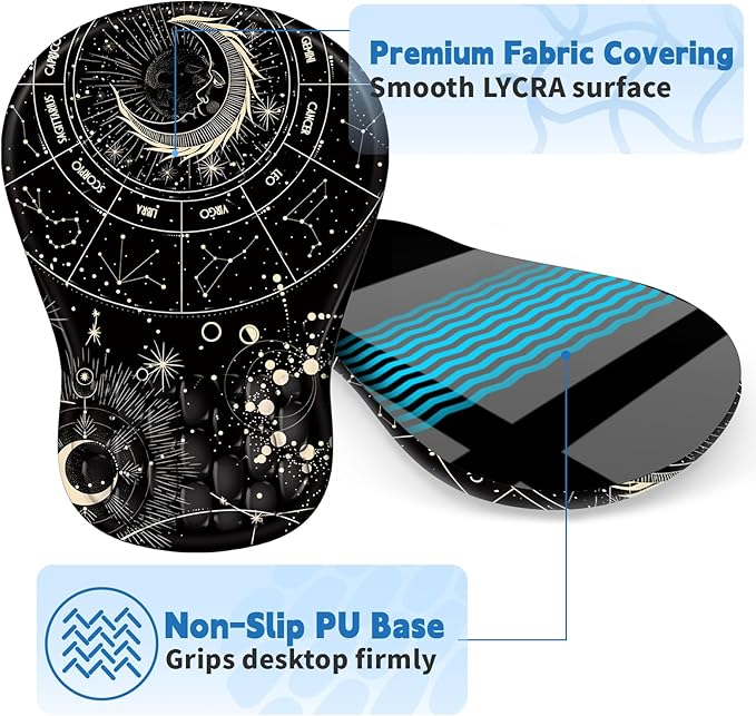 Ergonomic Mouse Pad with Wrist Rest Support, Mousepad with Comfortable Memory Foam Wrist Rest and Non-Slip PU Base for Pain Relief, Computer, Laptop, Office, Home (Constellation)