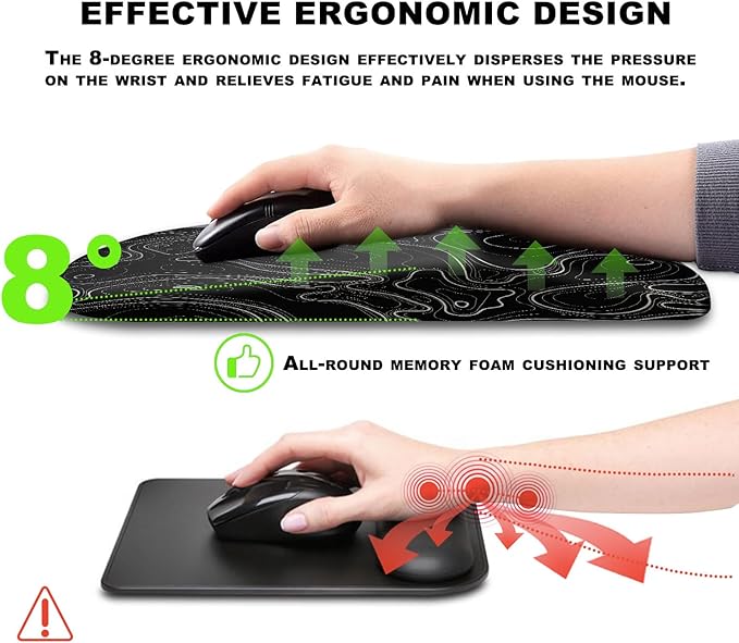 Ergonomic Mouse Pad with Massage Dot, Comfortable Computer Mouse Pad for Laptop, Wrist Rest Pain Relief, Non-Slip PU Base, Black, 12 x 8 in