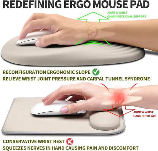 Hokafenle Ergonomic Mouse Pad Wrist Support, Terraced Slope Carpal Tunnel Wrist Pad for Mouse with Unibody Memory Foam, Wrist Rest Pain Relief Mousepad (Apricot, 11.8x7.9 in)