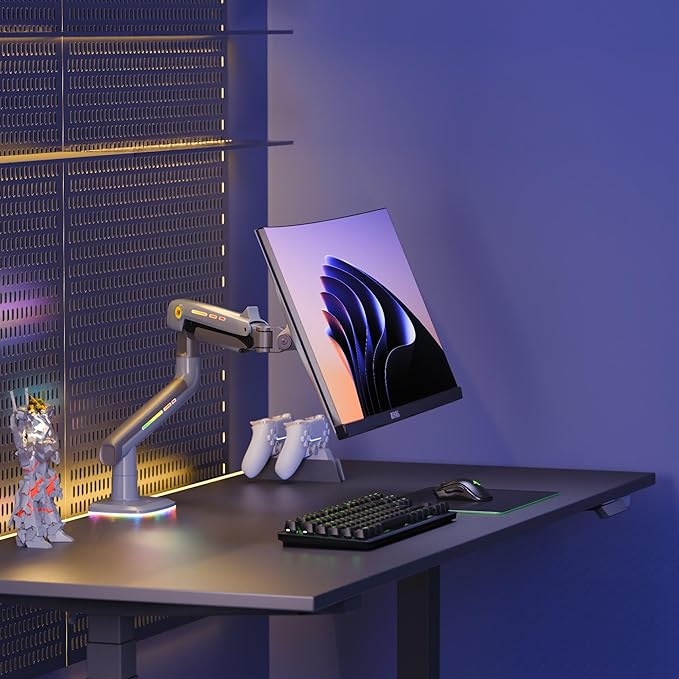 NB Gaming Monitor Arm or for 32 to 60 Inches Screen, Load up to 20 kg, VESA 75/100, RGB-Light, Heavy Duty, Multi Angle Adjustable, Premium Aluminum, Lake Blue