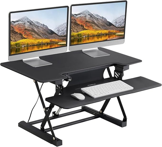 36" Electric Standing Desk Converter, Dyropcurv Series Height Adjustable Computer Desk Ergonomic Home Office Desk for Adults, Sit to Stand Desk with Quiet Motor, Dark Gray