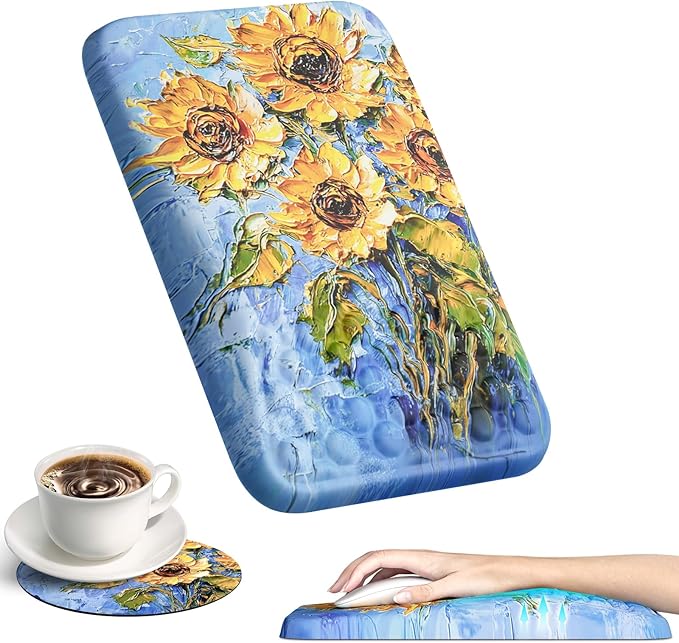 Ospelelf Mouse Pad with Wrist Rest Ergonomic Comfortable Pain Relief Mousepad Wrist Support for Computer Sunflower