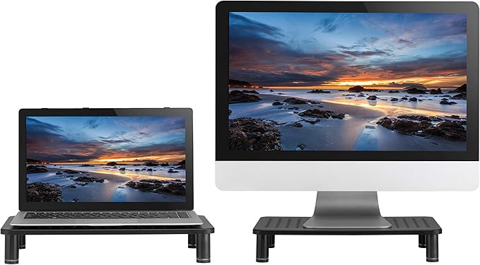 Husky Mounts Monitor Riser Laptop Stand, Adjustable Legs, Stackable, 14.5" x 9.25" x 3.25" Max Height, Matte Black Steel, 1 Stand