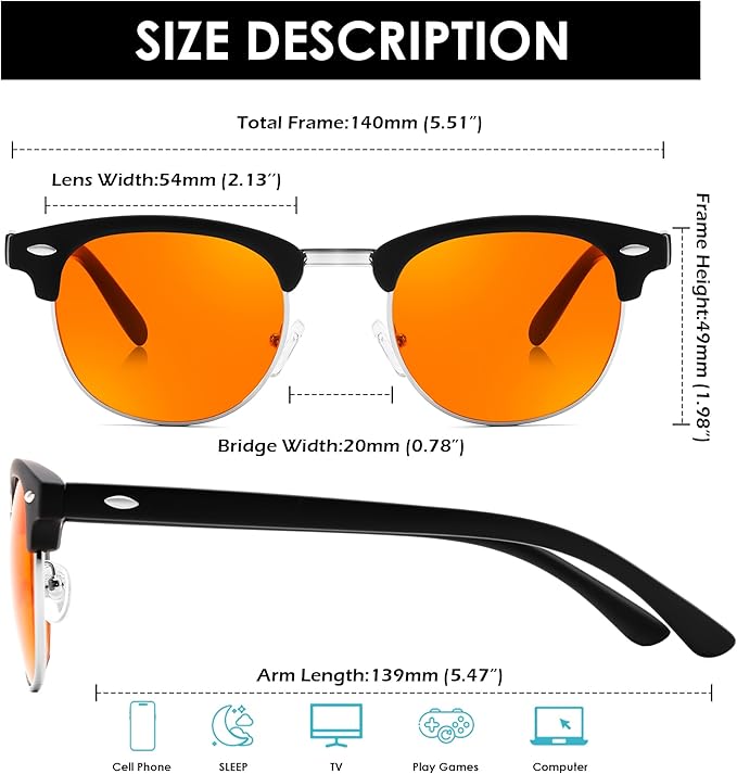 FEISEDY Orange Blue Light Blocking Glasses for Woman Men Amber Lenses Computer Gaming Glasses for Better Sleep