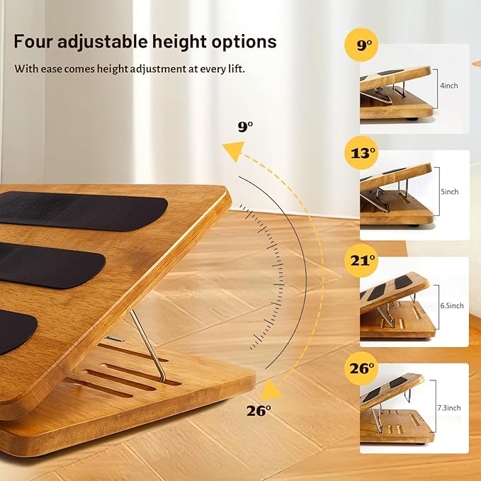 Foot Rest for Under Desk at Work - Wooden Adjustable Office Footrest with Foam Cushion Pad, 4 Heights & Ergonomic Anti-Slip Design for Home & Office (Natural)