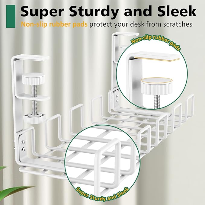 Under Desk Cable Management Tray, L 15.7''W 6.3'' No Drill Steel Desk Cable Organizers, Wire Management Tray Cable Management Rack, Desk Cable Tray Wire Organizer With Desk Cord Organizer