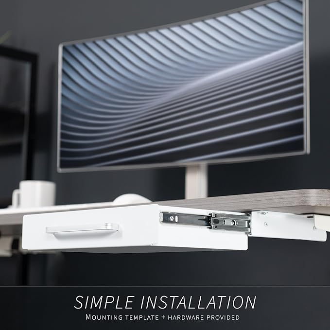 VIVO 13 inch Under Desk Slide Out Storage Organizer, Pull Handle Drawer, White, DESK-DR1H-W