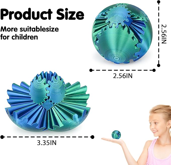 Gear Ball 3D Printed Cube Fidget Toy,Gear Sphere Fidget Toys,Sensory Toys for Stress and Anxiety Relief, Desk Toy Fidget Spinners,Stocking Stuffers for Adults & Kids Gift(Blue Green, 2.3 Inch)
