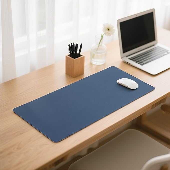 PU Leather Desk Mat, Large Mouse Pad with Cork Base, Writing Desk Blotter, Desk pad for Keyboard and Mouse,Keyboard mat for Desk Decor-Computer Mouse Pad(Dark Blue, 31.5x15.7in)