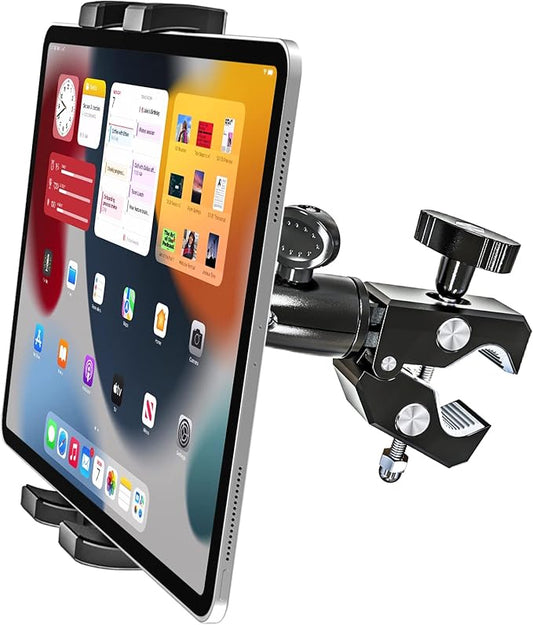 woleyi Aluminum Bike Tablet Mount Camera Clamp, Handlebar Tablet Holder for Motorcycle, Bicycle, Scooter, Stroller, Golf cart, Wheelchair for iPad Pro, Air, Mini, Galaxy, Fire, iPhone, 4.7-13" Devices