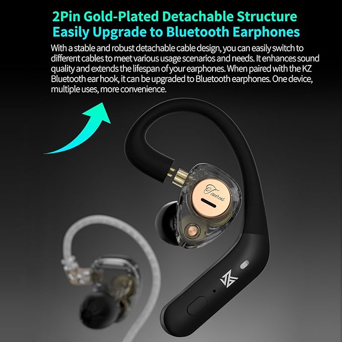 KZ Taurus in Ear Monitor IEM Earbuds, Dual 8mm Dynamic Drivers for Powerful Bass in Ear Headphones, Comfortable Fit iems for Gaming, 2-Pin Gold-Plated Wired Earbuds for Singers (Clear, with Mic)