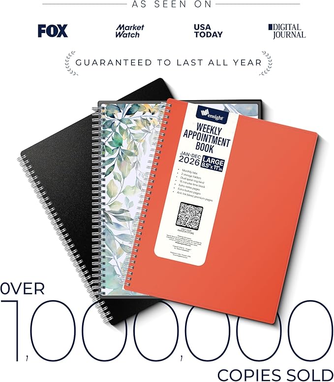 Ensight 2026 Appointment Book & Planner Ensight 8.5 x 11 inches Large Tabbed Daily Hourly Weekly Planner Schedule Book 15 Minute time Slots Business & Personal Planner Jan 2026 Dec 2026 Peach