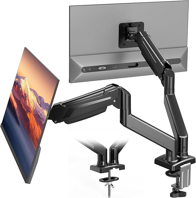 BONTEC Monitor Arm Desk Mount, Gas Spring Monitor Stand, Adjustable Full Motion VESA with C Clamp & Grommet Base, Supports 6.6-19.8lbs LCD/LED Tilt, Swivel, Rotation (Dual Arms, 13-32 Inch)
