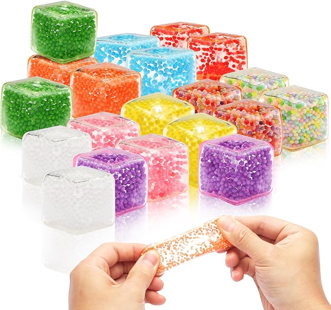 20 Pack Mini Stress Cube Filled with Foam Particles, Squishy Squeeze Stress Balls Stress Relief Toys Fidgets for Classroom for Adults Kids Children Teen