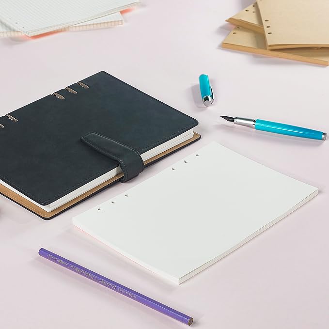 A5 Loose Leaf Refill Paper, 135 Sheets Plain White Planner Refills, 6-Ring Binder Compatible, 100GSM Insert Papers for Notebooks, School, Office, College Notes, Journaling & Printing