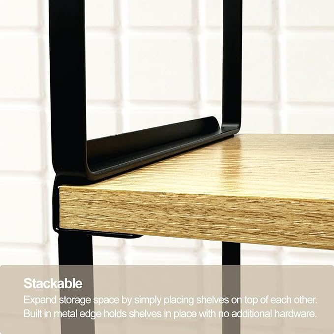 Mitus Shelf Organizer and Storage, Tiered Wood Cabinet Rack for The Kitchen Counter, Bathroom Counter, Pantry Cupboard, Office Desk Bookshelf, 12" Wide Natural and Black (Large)