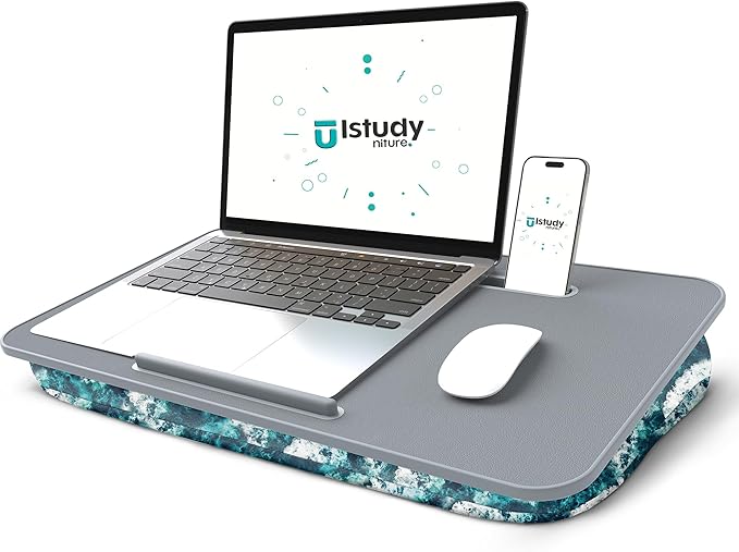 Lap Desk - Washable Cushion – Fits up to 17-Inch Laptops – Portable Laptop Desk & Stand – Bed desks & Tray for Writing, Reading, Working, Gaming on Bed, Couch, Floor –Istudyniture - Large, Waves