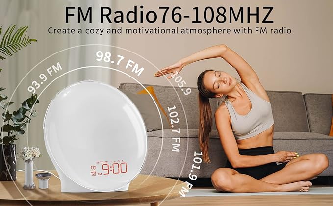 MOMILLA Smart Kids Alarm Clock, White Noise Sound Machine, Sunrise Wake-up Light with App Control, FM Radio, Sunset Night Light, Dual Alarms for Heavy Sleepers