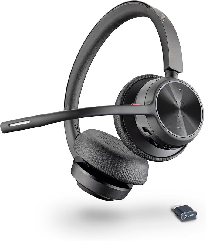 Poly Voyager 4320 UC Wireless Headset (Plantronics) - Stereo Headphones w/Noise-Canceling Boom Mic - Connect PC/Mac/Mobile via Bluetooth - Works w/Teams, Zoom, & More - Amazon Exclusive