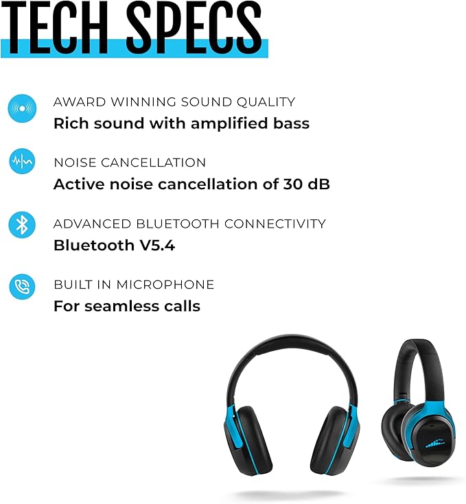 RIPT Ultra Over-Ear Sport Headphones, Active Noise Cancellation and Transparency Mode, 50-Hour Battery Life, 2 Sets of Cushions, Sweat-Proof Silicone and Leatherette, Premium Sound, Waterproof