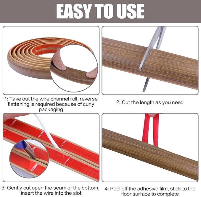 Floor Cord Cover Cable Cavity Self Adhesive Cord Hider Floor 10FT Floor Cable Management Power Cord Protector Floor Electric Cord Covers for Offices, Gym, Exhibitions (Misty Brown Wood, 1.18" x 10')
