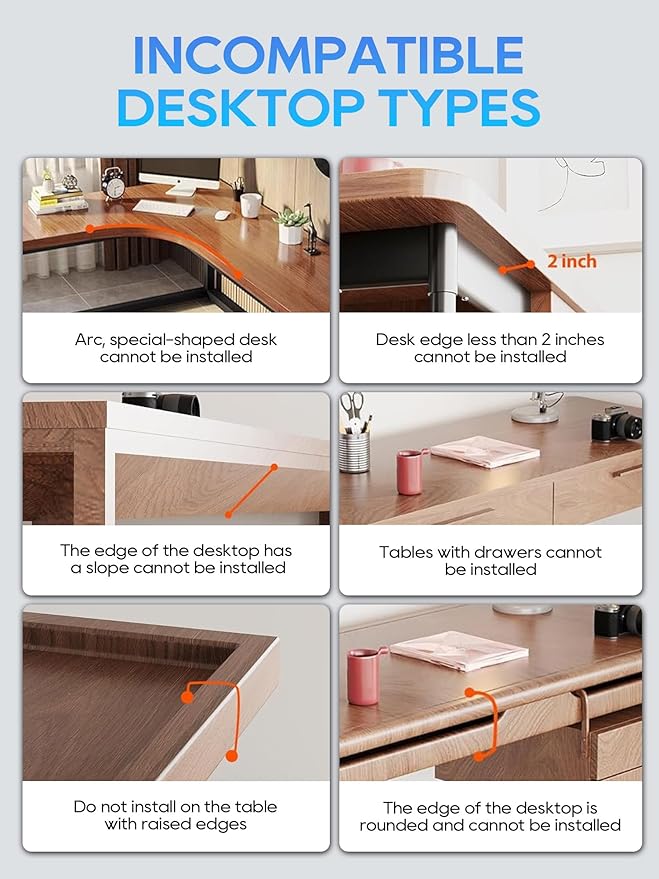 NODOCA No Drill Under Desk Cable Management Tray, 17'' Wire Management, Punch-Free Clamp on, Metal Cable Tray, Wire Organizer Under Desk, Under Desk Basket for Office and Home, White(2 Packs)