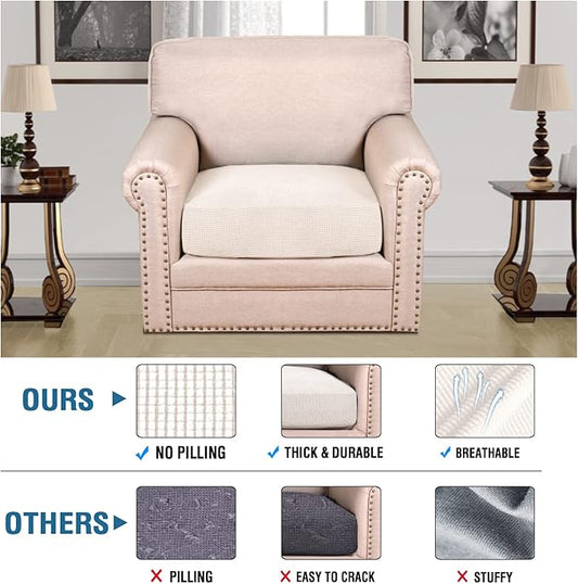 H.VERSAILTEX Stretch Couch Cushion Covers Individual Seat Sofa Chair Slipcovers Cushion Protector Cover Featuring Jacquard Textured Twill Fabric(1 Cushion Chair Cover, Ivory)