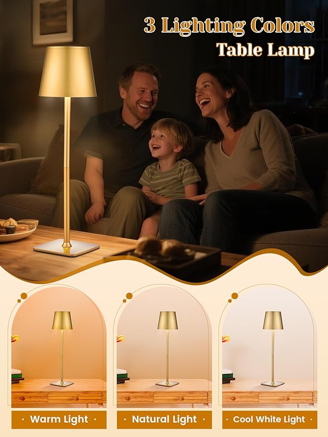 Cordless Table Lamps Set of 2,6000mAh Battery Operated Lamp,Dimmable+3 Colors Rechargeable Lamps Cordless Lamp,Portable & Wireless Table Light for Kitchen/Bedroom/Bathroom/Living Room/Outdoor