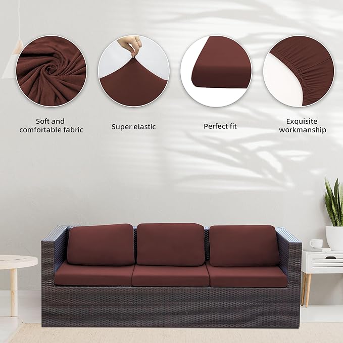 8Pcs Stretch Patio Cushion Covers,Outdoor Couch Covers Replacement,Outdoor Couch & Sofa Slipcovers,for Patio Furniture Cushion Covers,Washable Reusable Furniture Protector (Light Coffee,Cover Only)