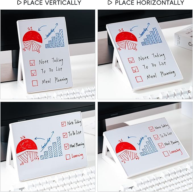 2 pcs Magnetic Dry Erase Board White Board, 8.3'' x 5.8'', Small Stand-Up or Hangable Desktop Dry Erase White Board, Mini Dry Erase Whiteboard Easel for Desk with a Marker