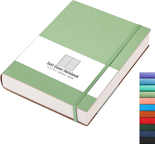 AHGXG A4 Notebooks College Ruled - 320 Pages Large Notebooks for Work, 8.5''×11'', 100gsm Thick Paper, Leather Softcover Thick Journal for Women Writing - LightGreen