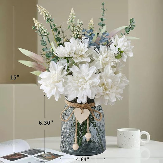 Leftover Fake Flowers in Vase,White Artificial Flowers Centerpieces for Tables,Fake Plant and Faux Flowers for Vase,Silk Flower Arrangements for Home Decor Living Room,Coffee Table Decor