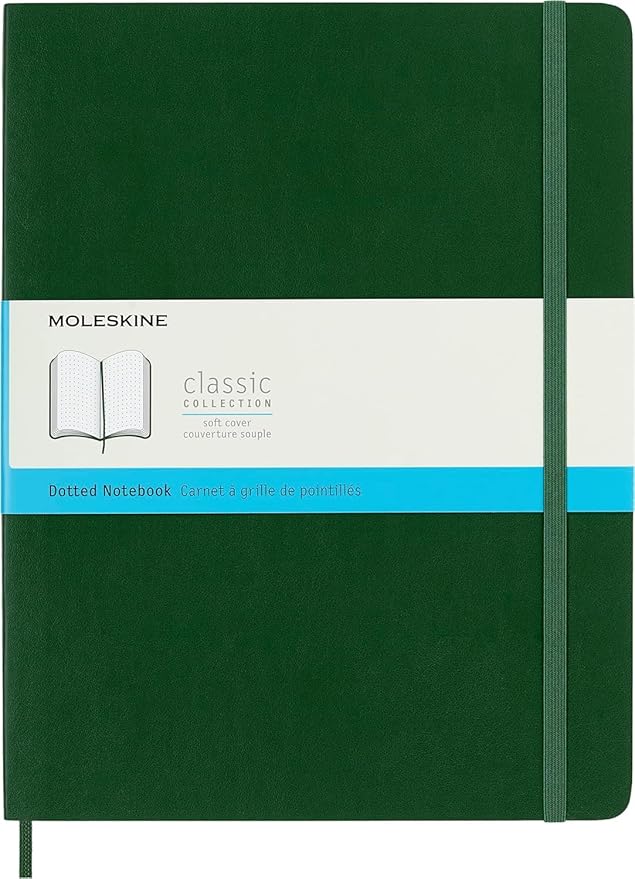 Moleskine Classic Notebook, Soft Cover, XL (7.5" x 9.5") Dotted, Myrtle Green, 192 Pages