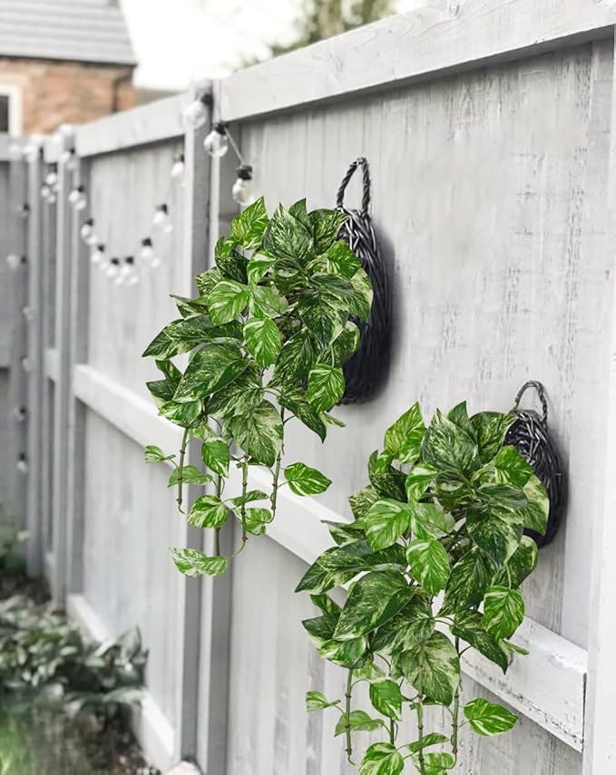 Hollyone Artificial Pothos Hanging Plants 25" Fake Ivy Vine Faux Ivy Pothos Leaves Hanging Plant Greenery for Wall House Room Patio Indoor Outdoor Home Shelf Office Wedding Decor