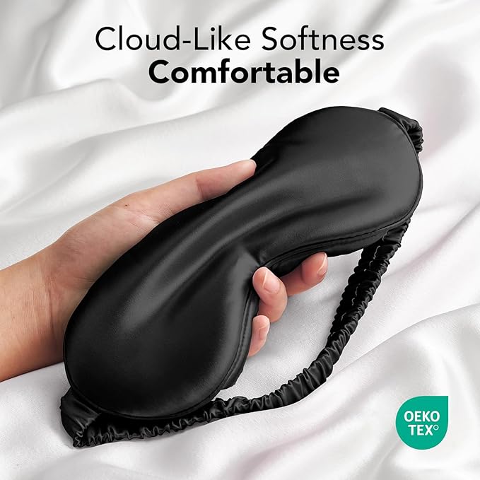 LitBear 100% Pure Silk Sleep Mask, 22 Momme 6A Mulberry Silk Fabric and Filling, Total Light Blocking Eye Mask Sleeping for Women, Men, Side Sleepers, Includes Travel Pouch and Scrunchie