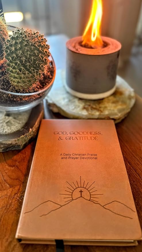 Christian Prayer Journal - God, Goodness & Gratitude - Faith-Based Gratitude and Devotional Journal for Daily Prayers, Bible Study, and Spiritual Growth - Light Brown Leather Hardcover