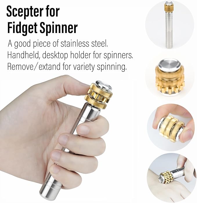 FREELOVE Gear Metal Fidget Spinner Toys for Adults, Small Mini Tiny Pockget Figette, Bike Chain, Copper Brass Hands Gyro, Quiet Silent Cool Cube for Anxiety Men (Gears Stacked Scepter, Silver)