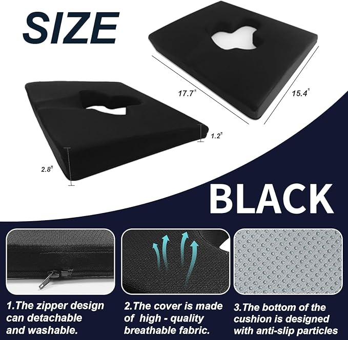 Gel Wheelchair Seat Cushion,Bed Sore Cushions for Butt,Relieve Sciatica,Coccyx,Pressure Sore and Ulcer Pain Relief pillow,Ergonomic Cushion for Office Chairs&Car,Removable&Washable Cover (BLACK)