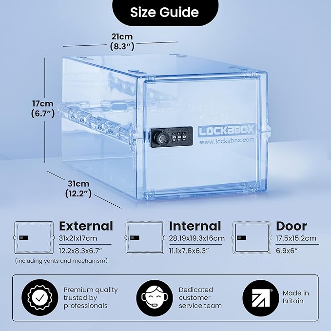 Lockabox One™ | Premium Medicine Lock Box | Medium Medication Lock Box With Code For Medicines, Vitamins & Supplements | External Size 12 x 8 x 6.6 inches (Light Medi Blue)