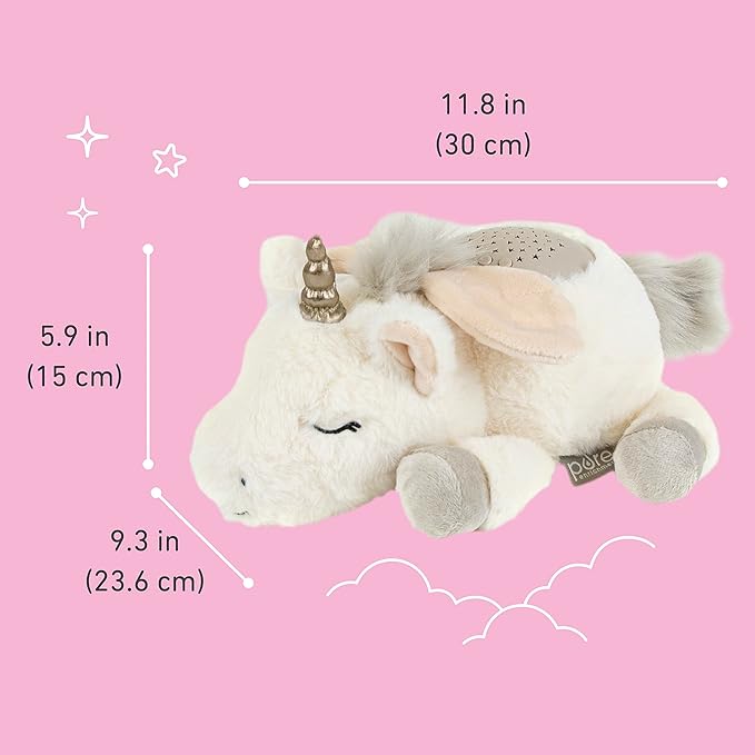PureBaby Sound Sleepers Portable Sound Machine & Star Projector - Plush Sleep Aid for Baby and Toddlers with Soothing Night Light Display, 10 Lullabies, White Noise, and Heartbeat Sounds (Unicorn)