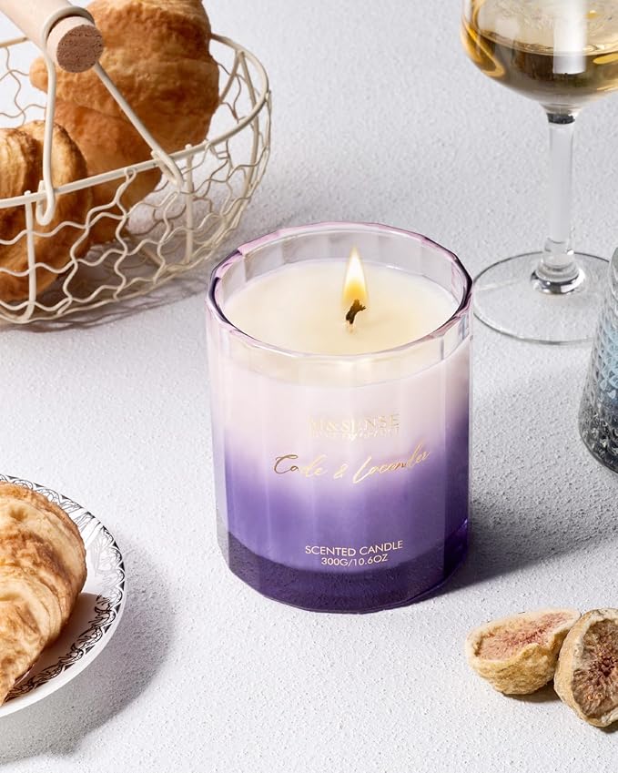 M&SENSE Cade Lavender Scented Aromatherapy Candle for Stress Relief, 10.6oz 60 Hour Burn Time Natural Soy Candles for Home Long Lasting Highly Scented Luxury Gifts