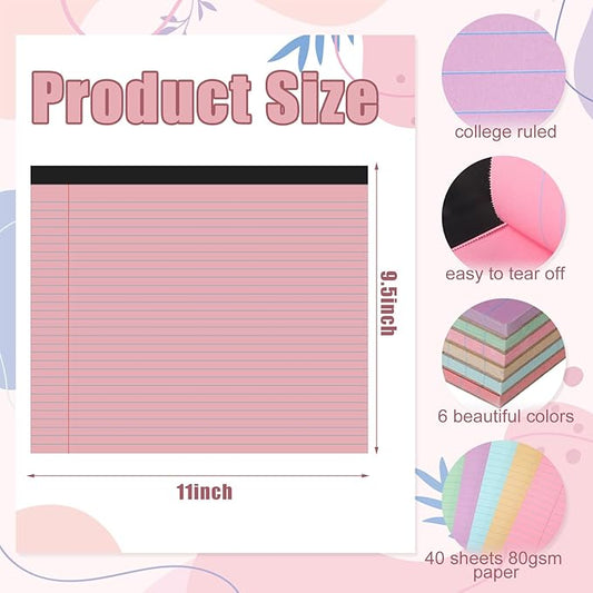Lincia 12 Pcs 11" x 9.5" Legal Pads College Ruled Notepad Landscape Notebook Horizontal Lined Notebook 80 Gsm Assorted Colors Paper Pastel Writing Pads for School Office, 40 Sheet (Candy Color)